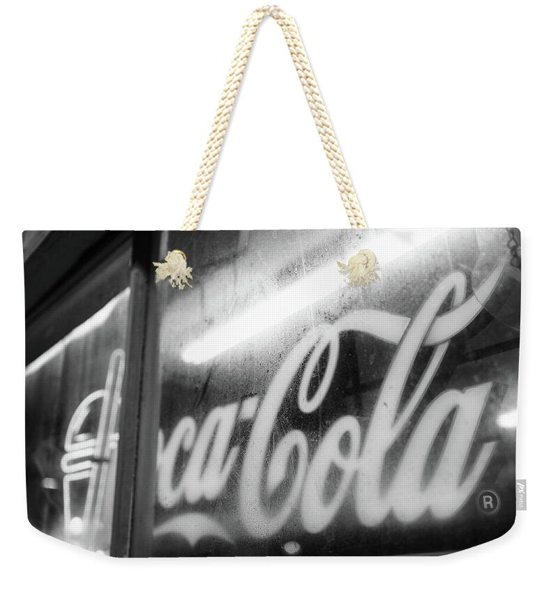 Neon Coca-Cola Sign on Window - Weekender Tote Bag