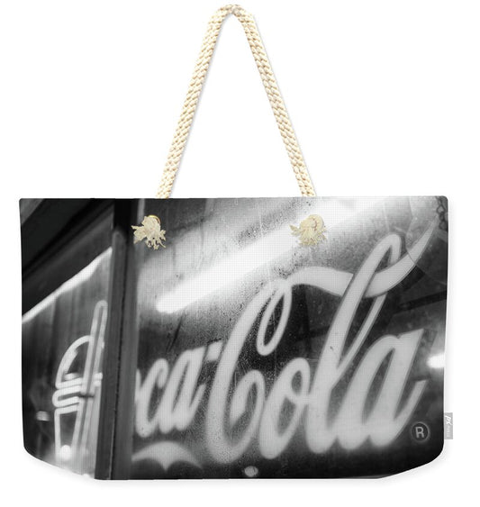 Neon Coca-Cola Sign on Window - Weekender Tote Bag