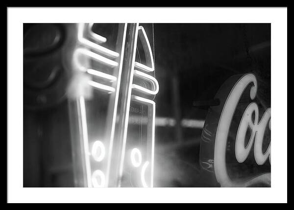 Milkshake Neon Sign in Black and White - Framed Print