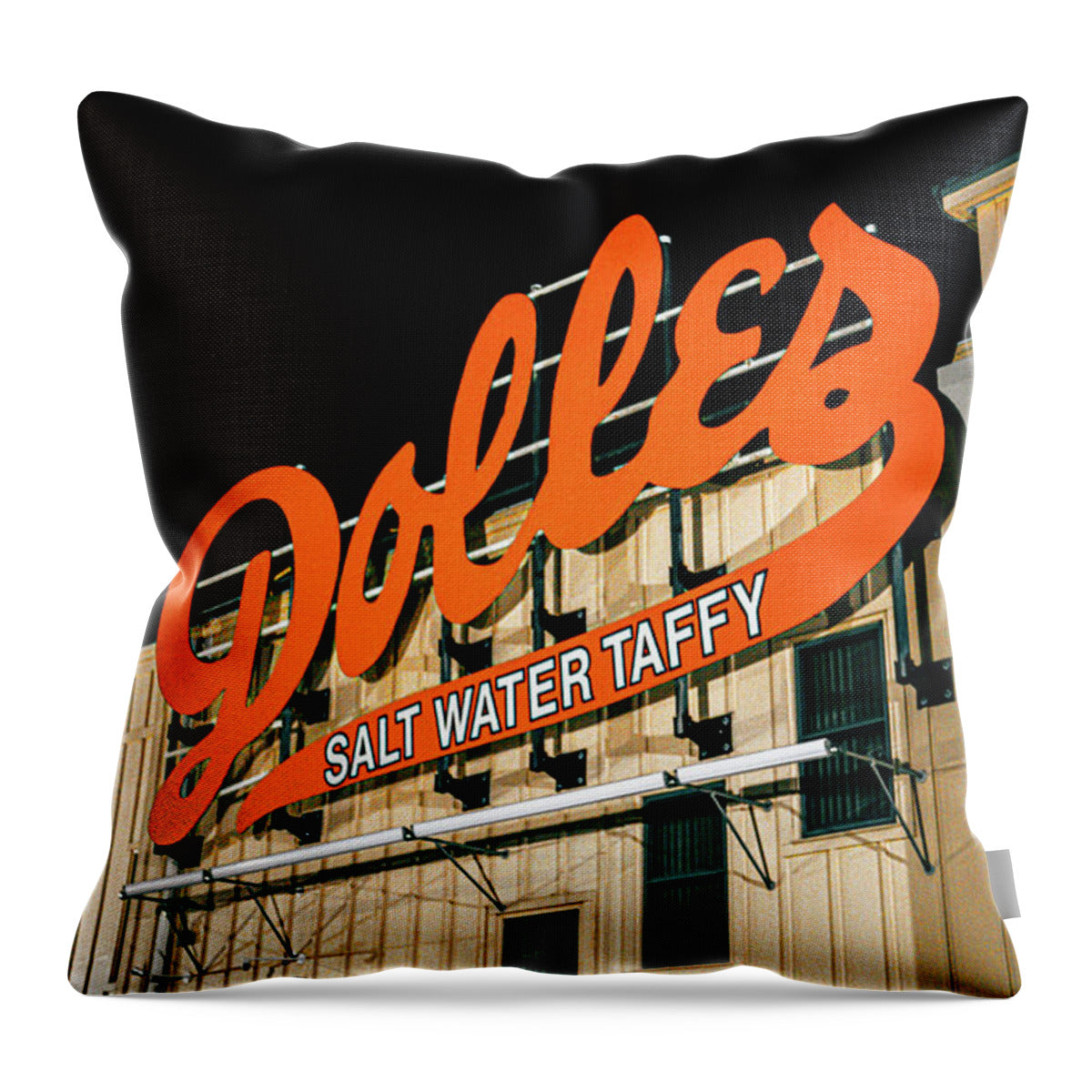 Famous Dolles Salt Water Taffy Sign - Throw Pillow