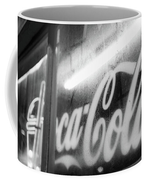 Neon Coca-Cola Sign on Window - Mug