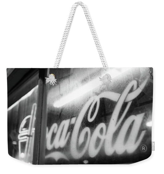 Neon Coca-Cola Sign on Window - Weekender Tote Bag
