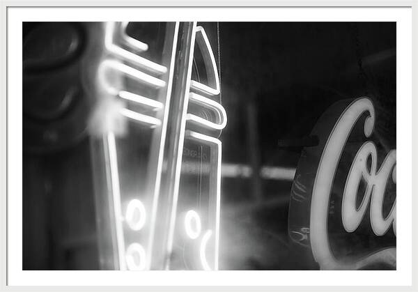 Milkshake Neon Sign in Black and White - Framed Print
