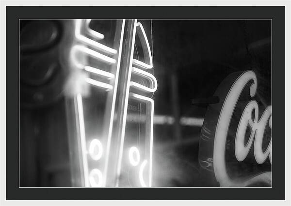 Milkshake Neon Sign in Black and White - Framed Print