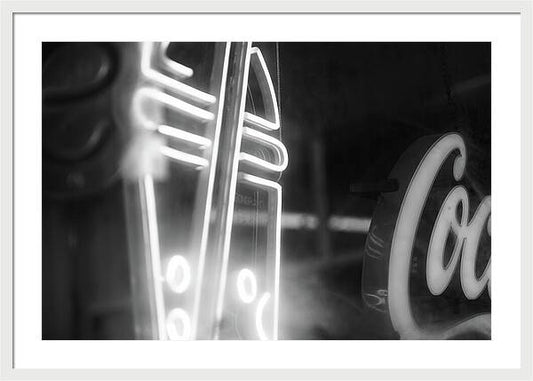 Milkshake Neon Sign in Black and White - Framed Print