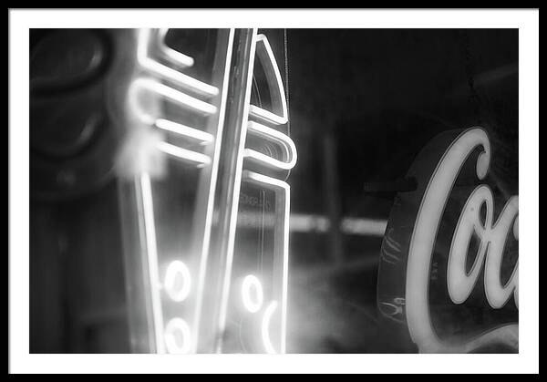 Milkshake Neon Sign in Black and White - Framed Print