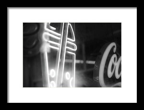 Milkshake Neon Sign in Black and White - Framed Print