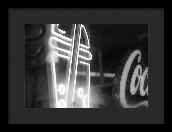Milkshake Neon Sign in Black and White - Framed Print