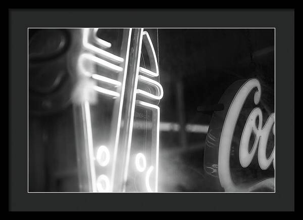 Milkshake Neon Sign in Black and White - Framed Print