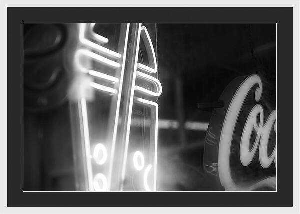 Milkshake Neon Sign in Black and White - Framed Print