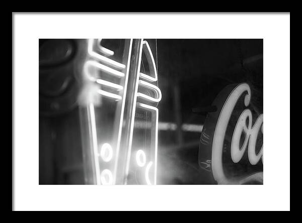 Milkshake Neon Sign in Black and White - Framed Print