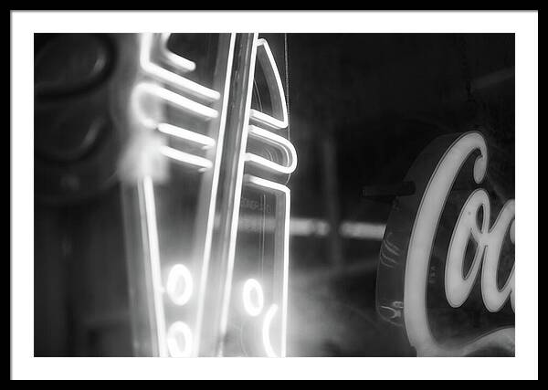 Milkshake Neon Sign in Black and White - Framed Print