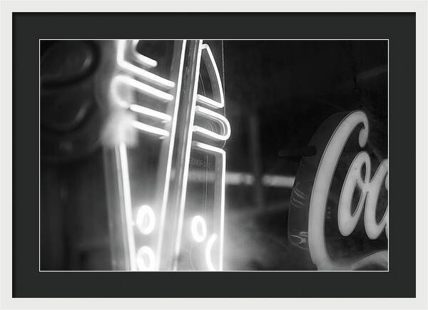 Milkshake Neon Sign in Black and White - Framed Print
