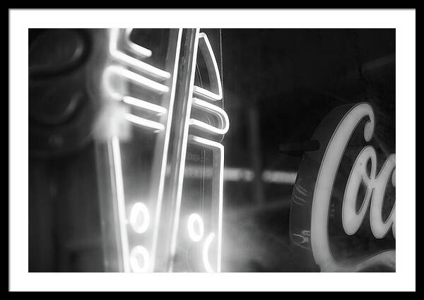 Milkshake Neon Sign in Black and White - Framed Print