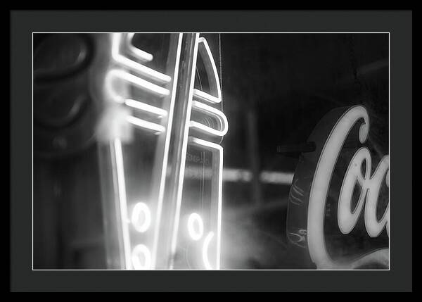 Milkshake Neon Sign in Black and White - Framed Print
