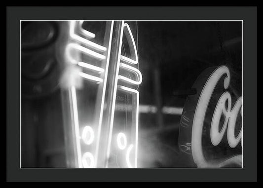 Milkshake Neon Sign in Black and White - Framed Print