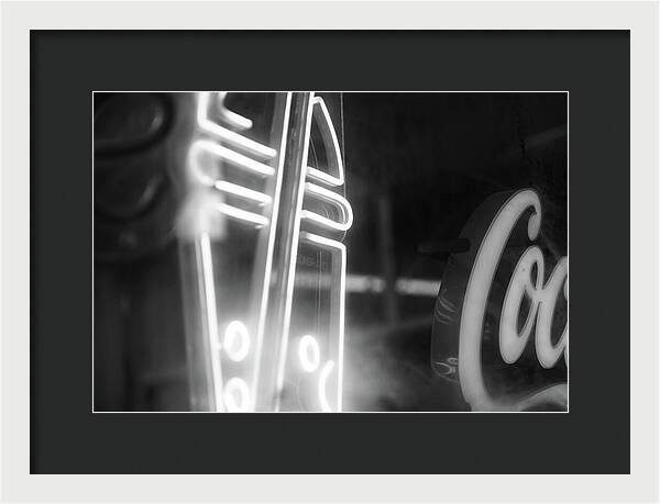 Milkshake Neon Sign in Black and White - Framed Print