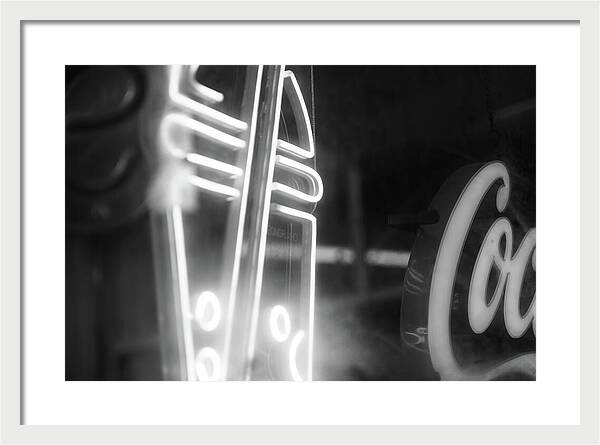 Milkshake Neon Sign in Black and White - Framed Print