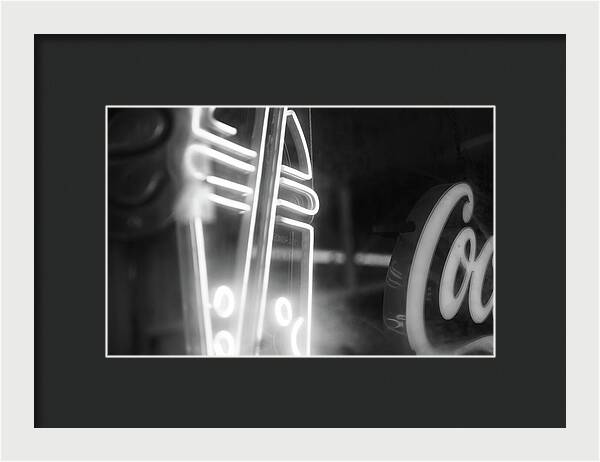 Milkshake Neon Sign in Black and White - Framed Print