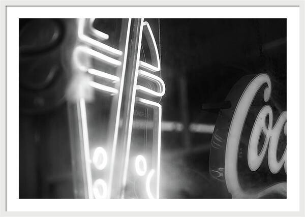 Milkshake Neon Sign in Black and White - Framed Print
