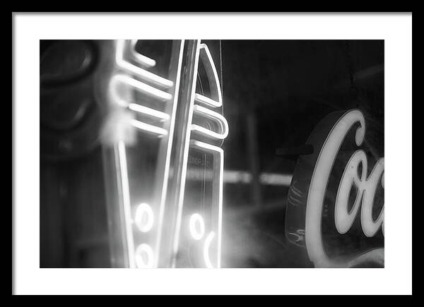 Milkshake Neon Sign in Black and White - Framed Print