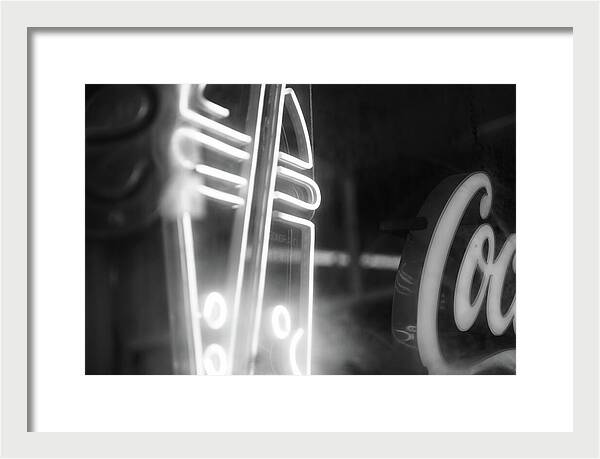Milkshake Neon Sign in Black and White - Framed Print