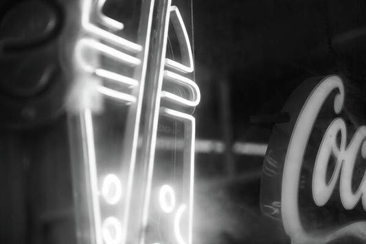 Retro Neon Sign in Black and White - Art Print