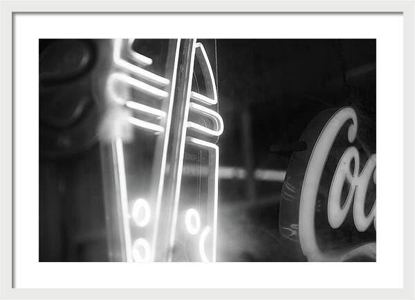 Milkshake Neon Sign in Black and White - Framed Print